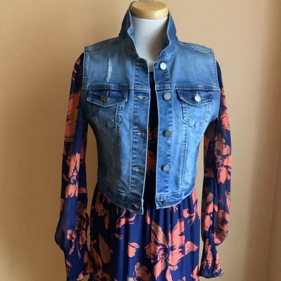 C'EST TOI Black Label Blue Distressed Denim Vest Size M - Picture 16 of 16